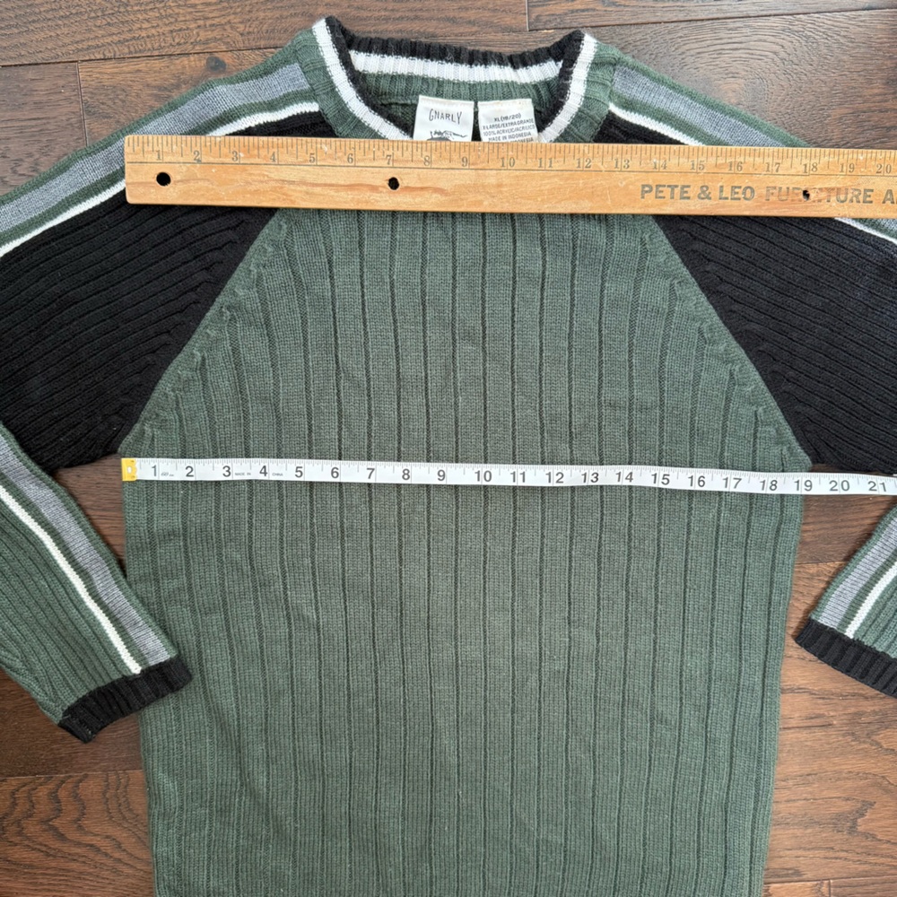 Vintage Y2K Sweater Mens S Green Skater Grunge‎ Ribbed GNARLY Streetwear Unisex - Picture 6 of 7